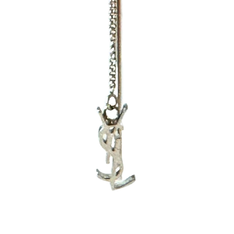 Saint Laurent Silver Metal Monogram Pendant Threader Earrings