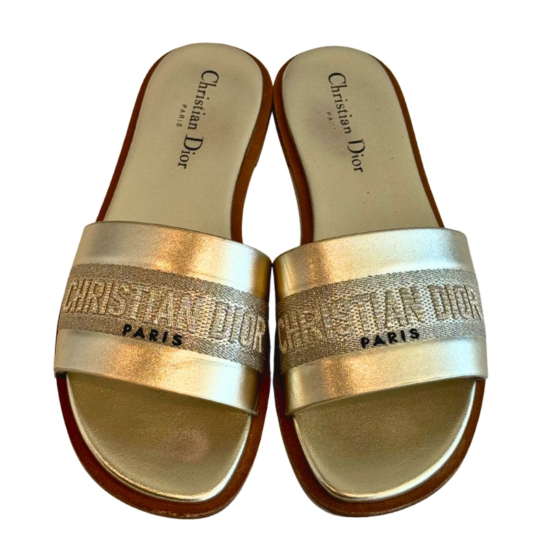 Christian Dior Gold Colored Flat Slides