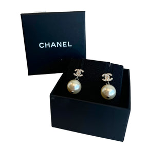 Chanel Rhinestone Pearl Drop Earrings