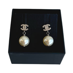 Chanel Rhinestone Pearl Drop Earrings