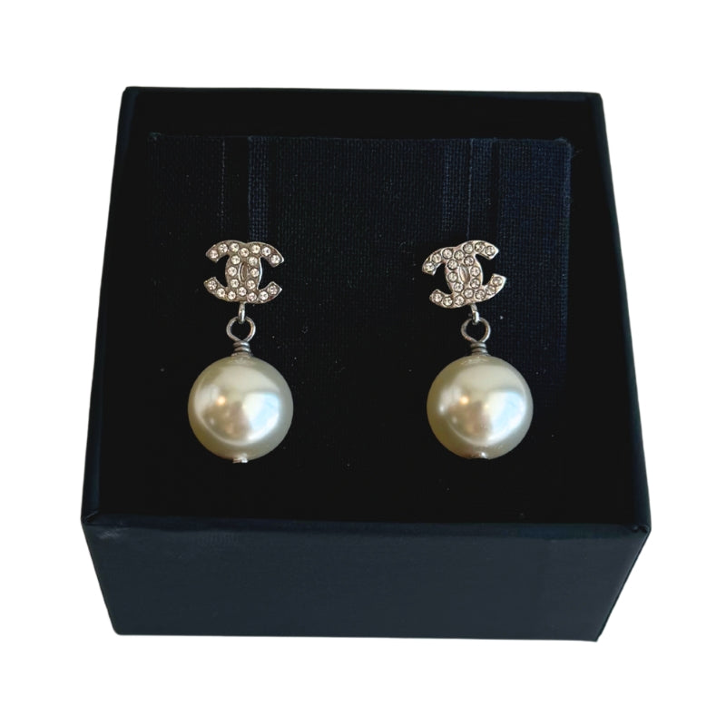 Chanel Rhinestone Pearl Drop Earrings