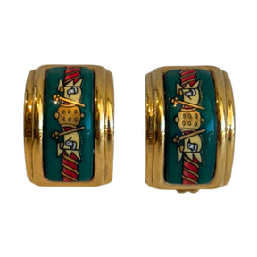 Hermes Greed Colored Enamel Clip Earrings