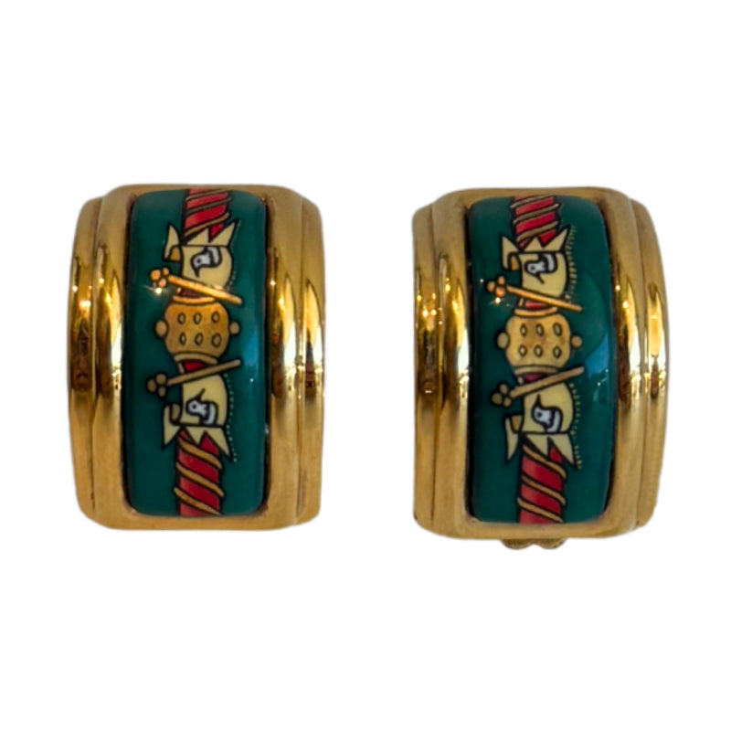 Hermes Greed Colored Enamel Clip Earrings
