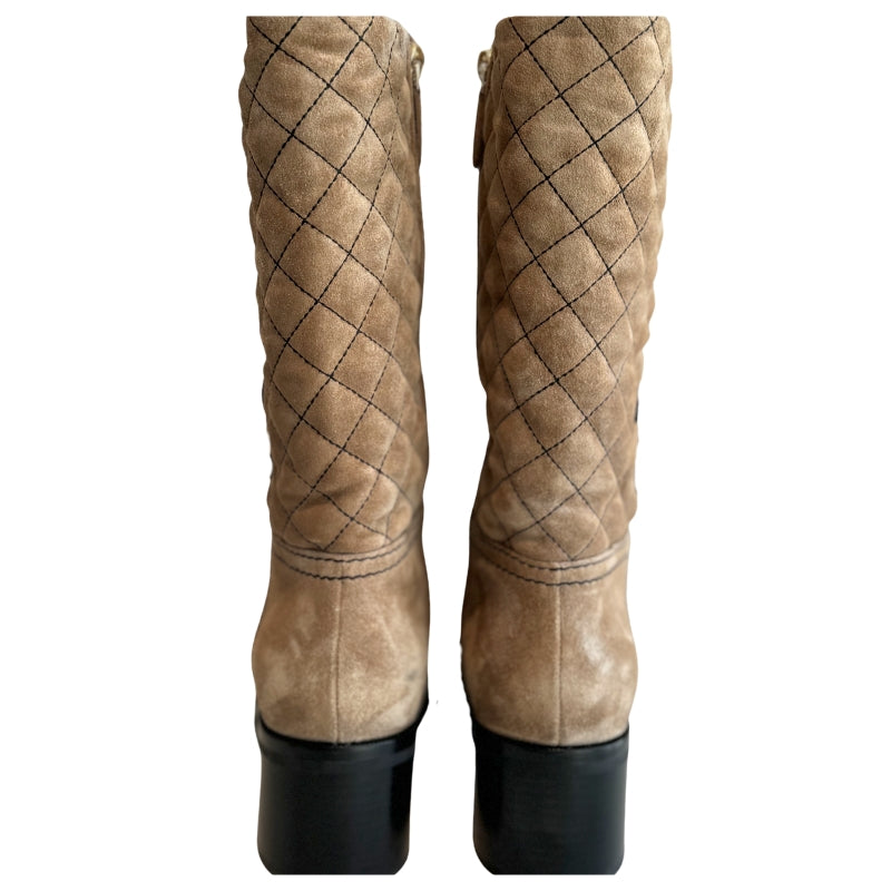 Chanel Interlocking CC Logo Suede Boots