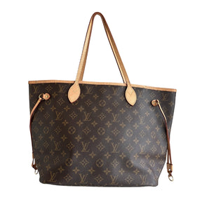 Louis Vuitton Neverfull MM&nbsp;  Pouch Included&nbsp;  Neautral Coated Canas  LV Monogram Canvas  Gold-Toned Hardware  Leather Trim&nbsp;  Dual Shoulder Straps  Clasp Closure at Top&nbsp;