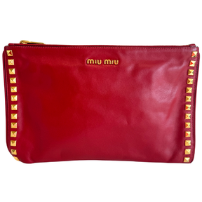 Miu Miu Leather Studded Zip Pouch Clutch