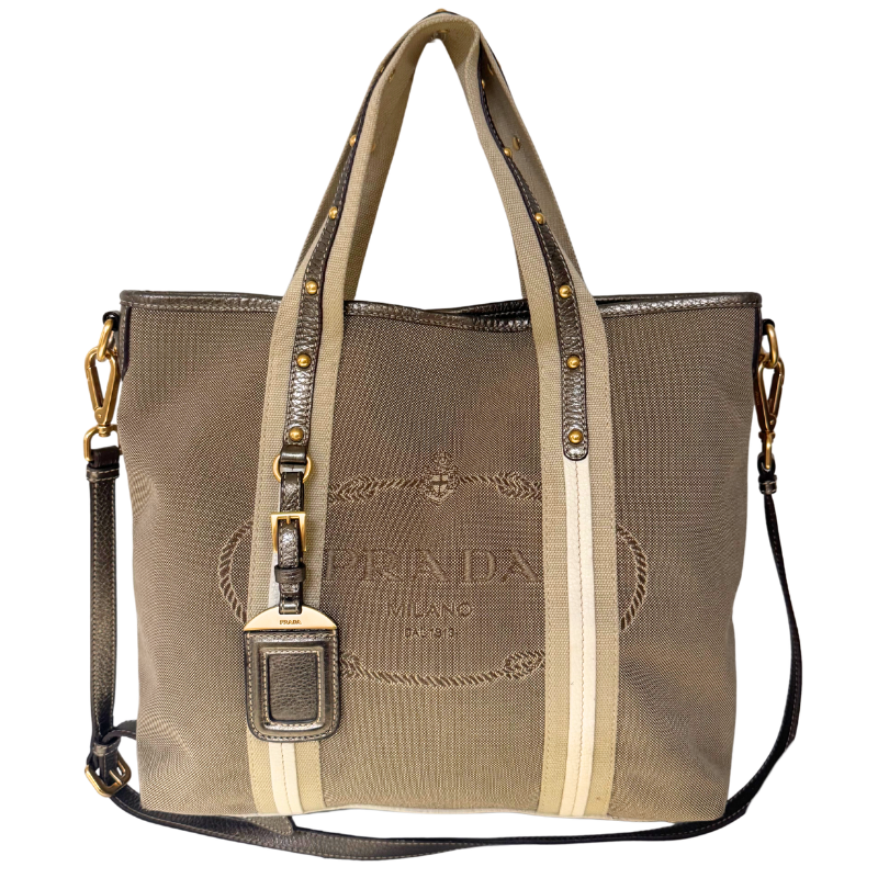 Prada Logo Jacquard Canvas Two Way Bag