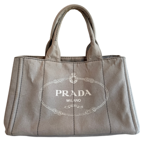 Prada Denim Canvas Logo-Print Canapa Medium Shopping Tote