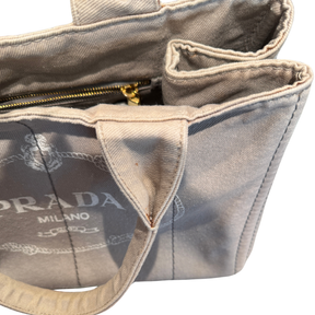 Prada Denim Canvas Logo-Print Canapa Medium Shopping Tote