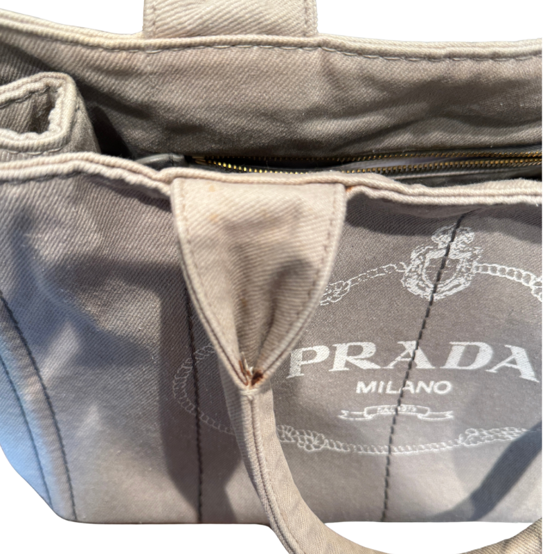 Prada Denim Canvas Logo-Print Canapa Medium Shopping Tote