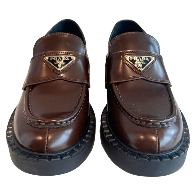 Prada Leather Triangle Logo Loafers