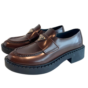 Prada Leather Triangle Logo Loafers