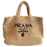 Prada Logo Raffia Medium Tote