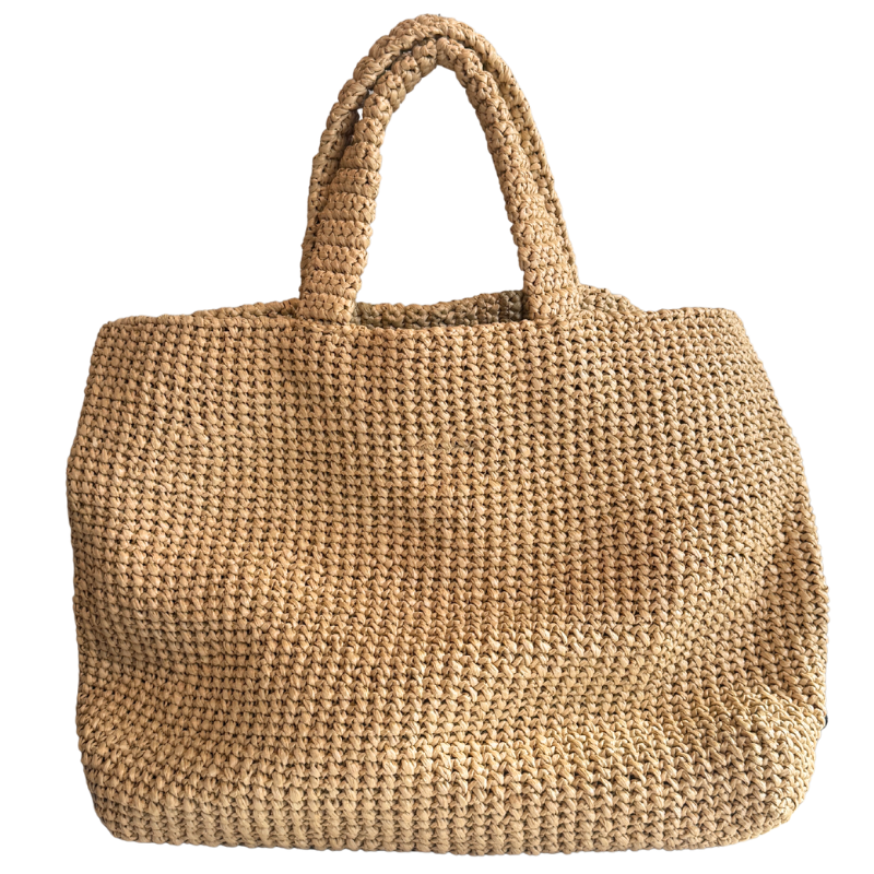 Prada Logo Raffia Medium Tote