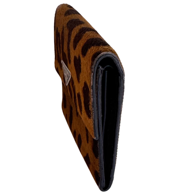 Prada Calf Hair Leopard Print Snap Wallet