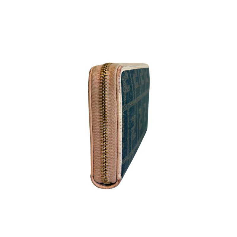Right Side of Fendi Zucca Zip Around Wallet on a White Background. 