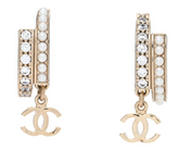 Chanel Crystal And Pearl CC Hoop Earrings