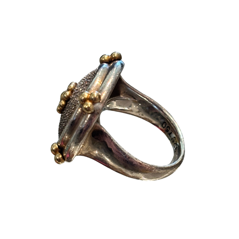 Side of Slane Sterling Silver and 18K Gold Diamond Ring on a white background. 