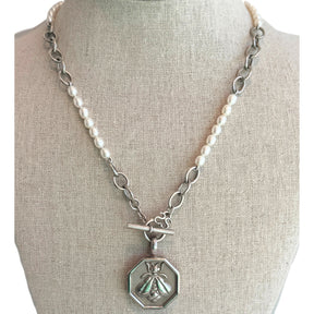 Slane & Slane Pearl And Chain-Link Bee Enhancer Pendant Necklace