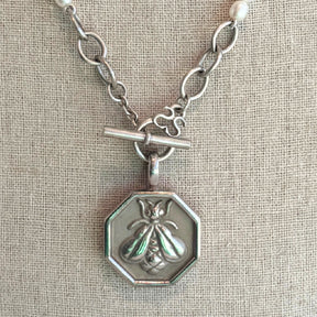 Slane & Slane Pearl And Chain-Link Bee Enhancer Pendant Necklace