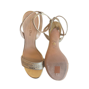 Sole of Dior Dway Embellished High Heels on a White Background. 