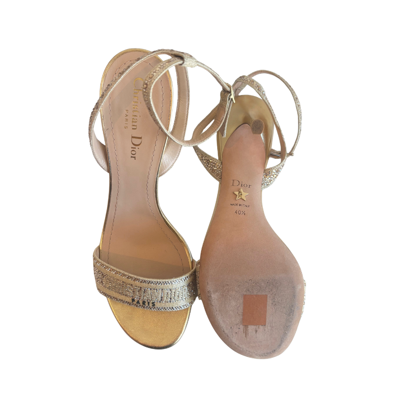 Sole of Dior Dway Embellished High Heels on a White Background. 