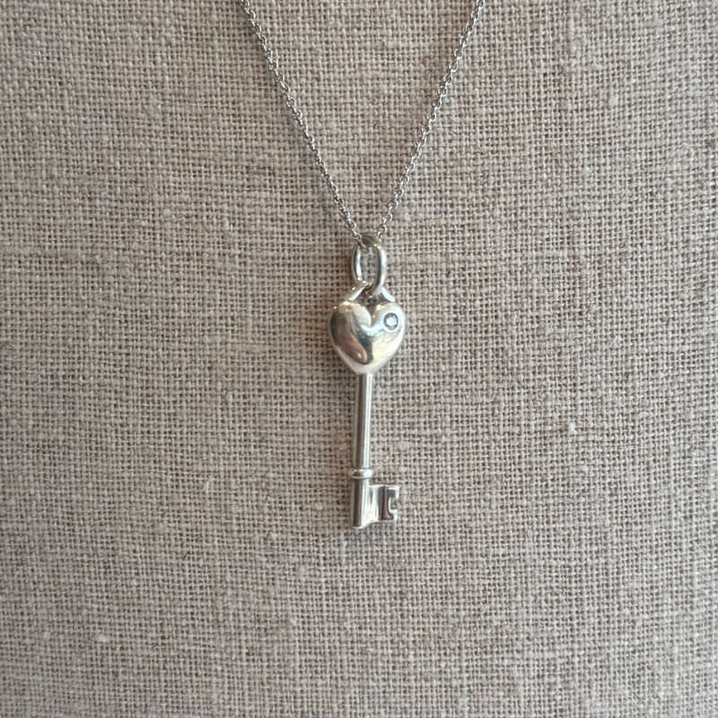 Tiffany & Co. Sterling Silver Diamond Accent Heart Key Necklace