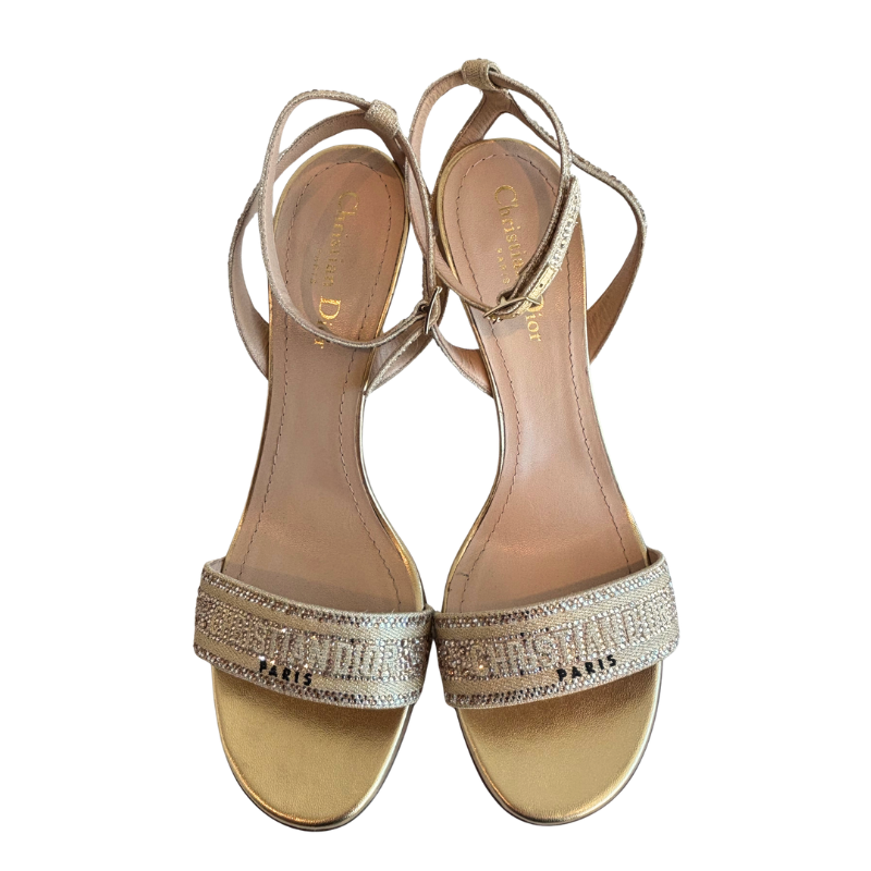 Top of Dior Dway Embellished High Heels on a White Background. 