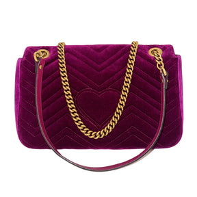 Gucci Medium Velvet Marmont Bag &nbsp;

Embroidered&nbsp;

Shoulder Bag

Fuchsia Violet Cyclamen&nbsp;

Soft Velvet

LOVED Spelling&nbsp;

Long Aged-Gold

Front Crossover Flap