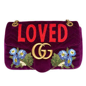 Gucci Medium Velvet Marmont Bag &nbsp;

Embroidered&nbsp;

Shoulder Bag

Fuchsia Violet Cyclamen&nbsp;

Soft Velvet

LOVED Spelling&nbsp;

Long Aged-Gold

Front Crossover Flap