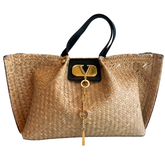 Valentino Raffia Vlogo Escape Shopping Tote