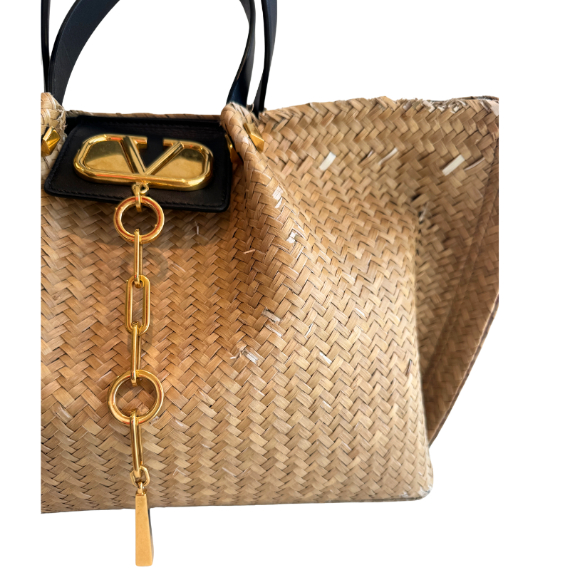 Valentino Raffia Vlogo Escape Shopping Tote