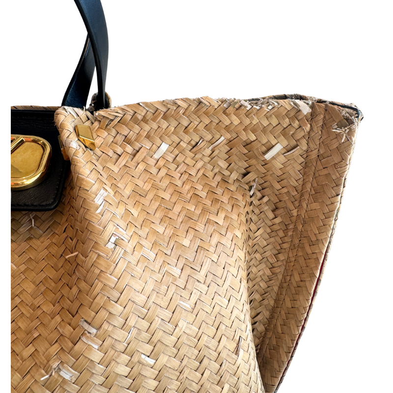 Valentino Raffia Vlogo Escape Shopping Tote