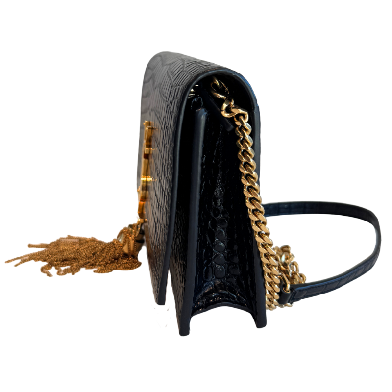 Saint Laurent Crocodile Embossed Monogram Kate Wallet On Chain