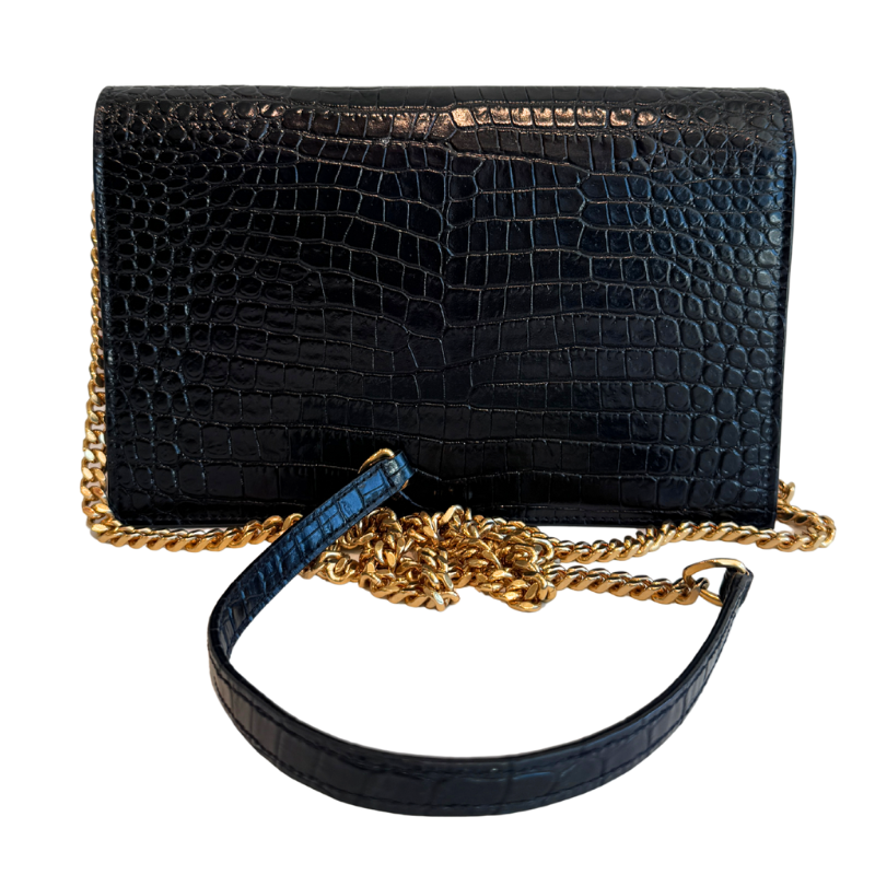 Saint Laurent Crocodile Embossed Monogram Kate Wallet On Chain