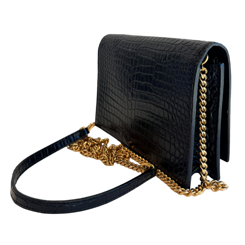 Saint Laurent Crocodile Embossed Monogram Kate Wallet On Chain