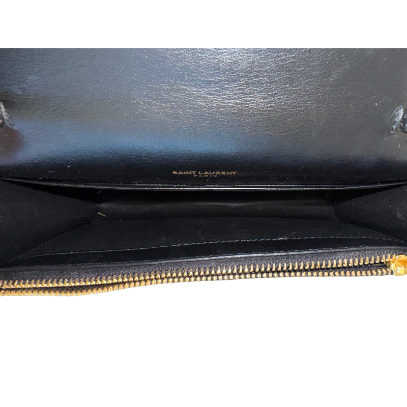 Saint Laurent Crocodile Embossed Monogram Kate Wallet On Chain