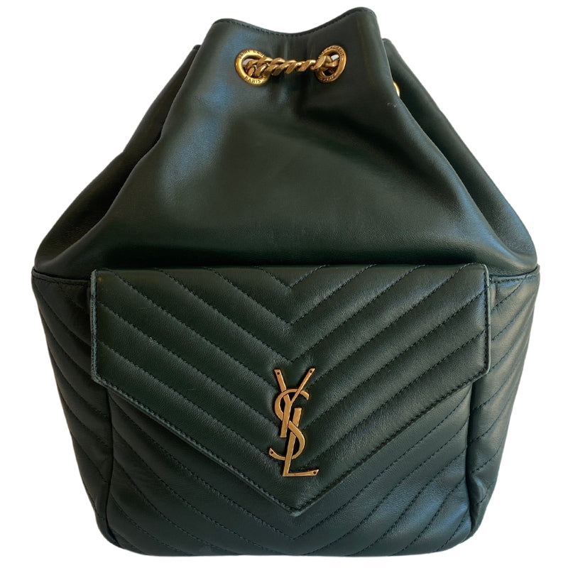 Saint Laurent Backpack&nbsp;

Green Exterior&nbsp;

Double Adjustable Shoulder Straps&nbsp;

Drawstring Closure

Front Metal Logo

One Front Flap Pocket