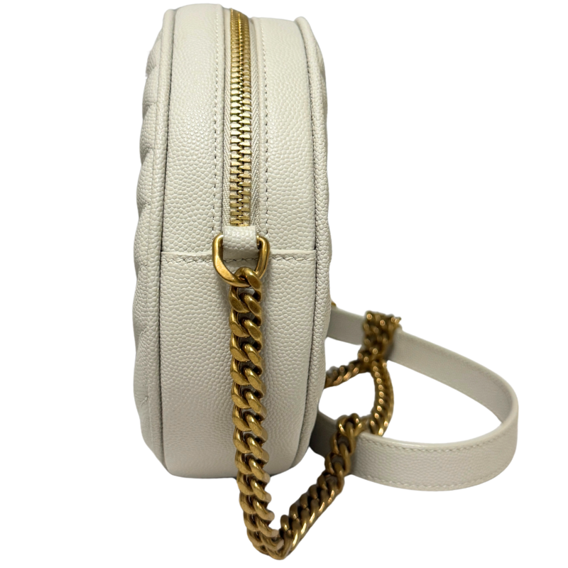 Saint Laurent Grained Leather Chevron-Quilted Round Camera Bag