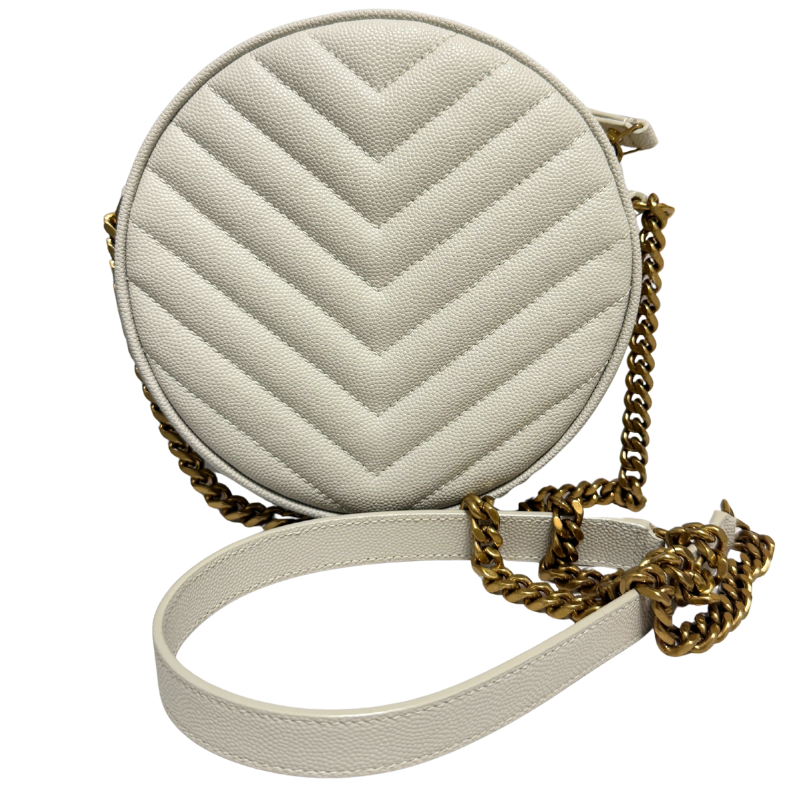 Saint Laurent Grained Leather Chevron-Quilted Round Camera Bag