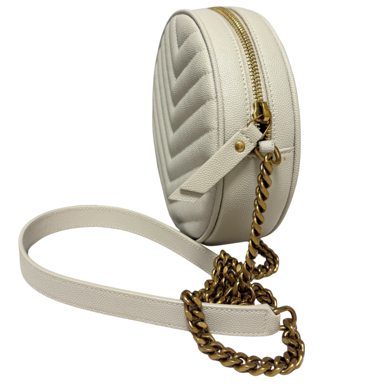 Saint Laurent Grained Leather Chevron-Quilted Round Camera Bag