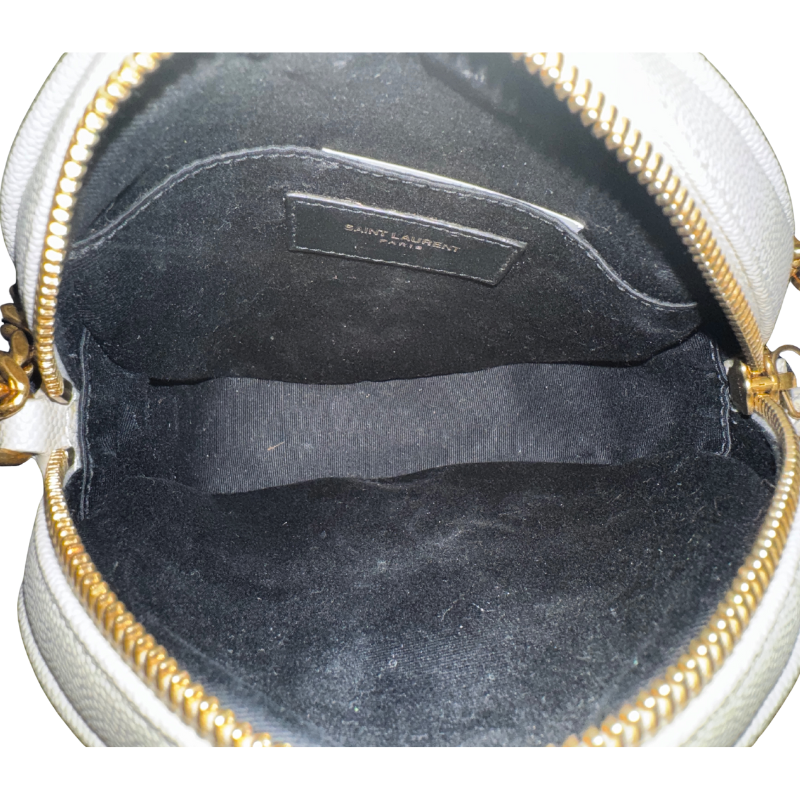 Saint Laurent Grained Leather Chevron-Quilted Round Camera Bag