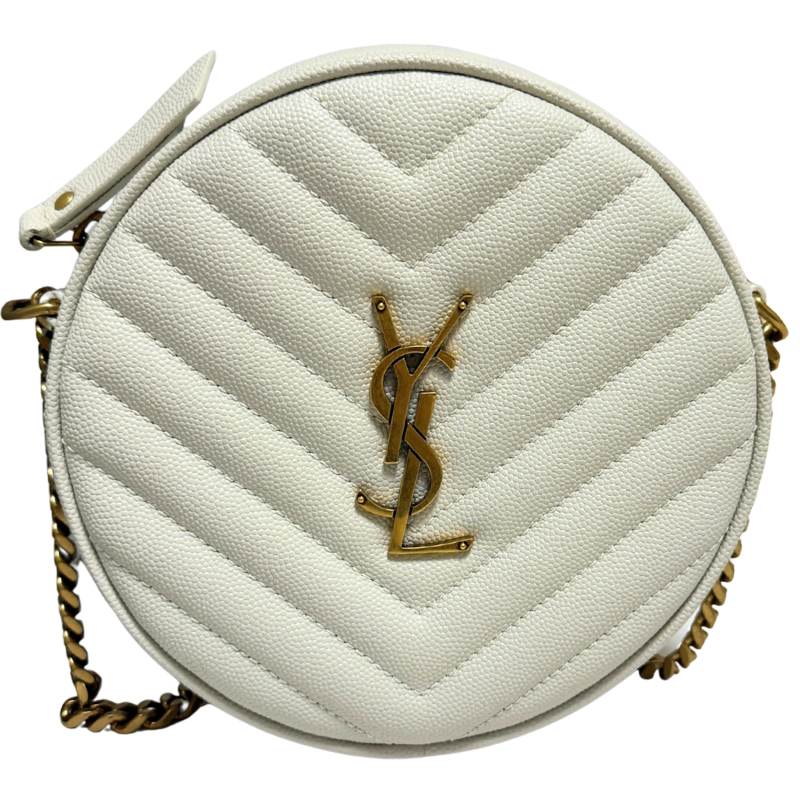 Saint Laurent Grained Leather Chevron-Quilted Round Camera Bag