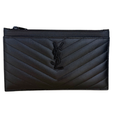 Saint Laurent Grain De Poudre Chevron Monogram Monochrome Zip Pouch