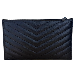 Saint Laurent Grain De Poudre Chevron Monogram Monochrome Zip Pouch