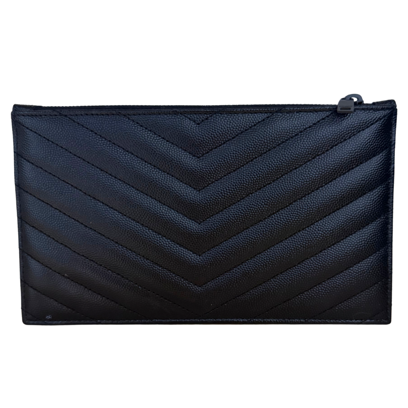 Saint Laurent Grain De Poudre Chevron Monogram Monochrome Zip Pouch