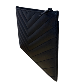 Saint Laurent Grain De Poudre Chevron Monogram Monochrome Zip Pouch