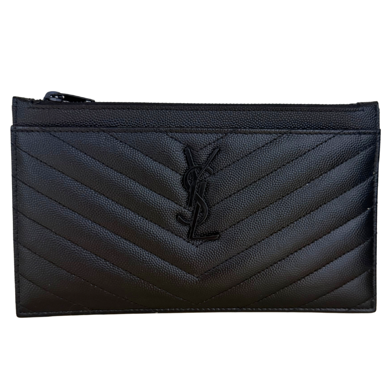 Saint Laurent Grain De Poudre Chevron Monogram Monochrome Zip Pouch
