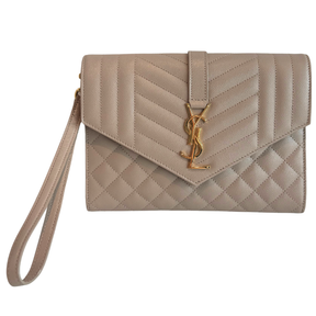 Saint Laurent Grain De Poudre Triquilt Monogram Envelope Wristlet Clutch