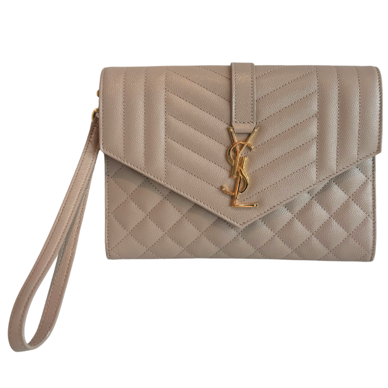 Saint Laurent Grain De Poudre Triquilt Monogram Envelope Wristlet Clutch
